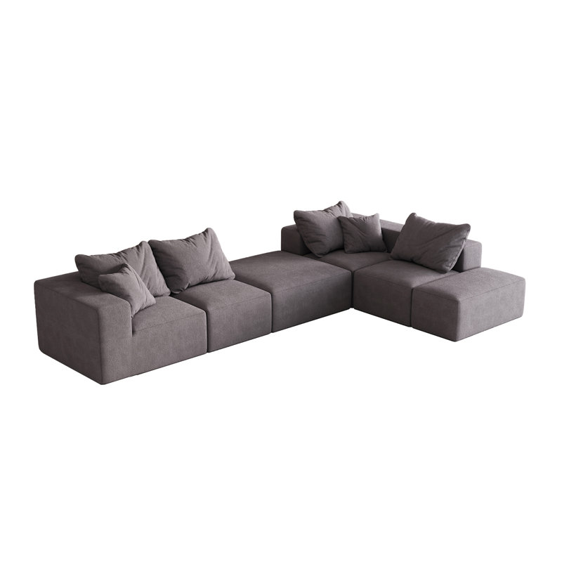 Ensemble de canapé modulaire rembourré moderne sans os, canapé modulaire en forme de L de 132 po avec 6 oreillers, Gris