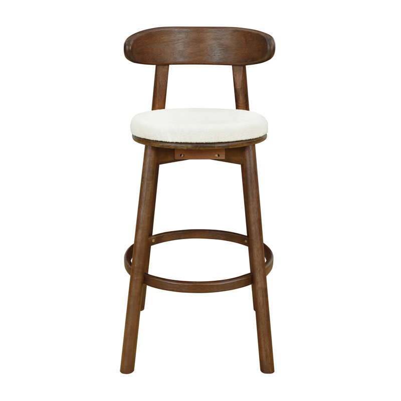  Tabourets de comptoir modernes en noyer et beige, ensemble luxueux de 2 tabourets hauts, sièges en bois d'hévéa à dossier courbé contemporain