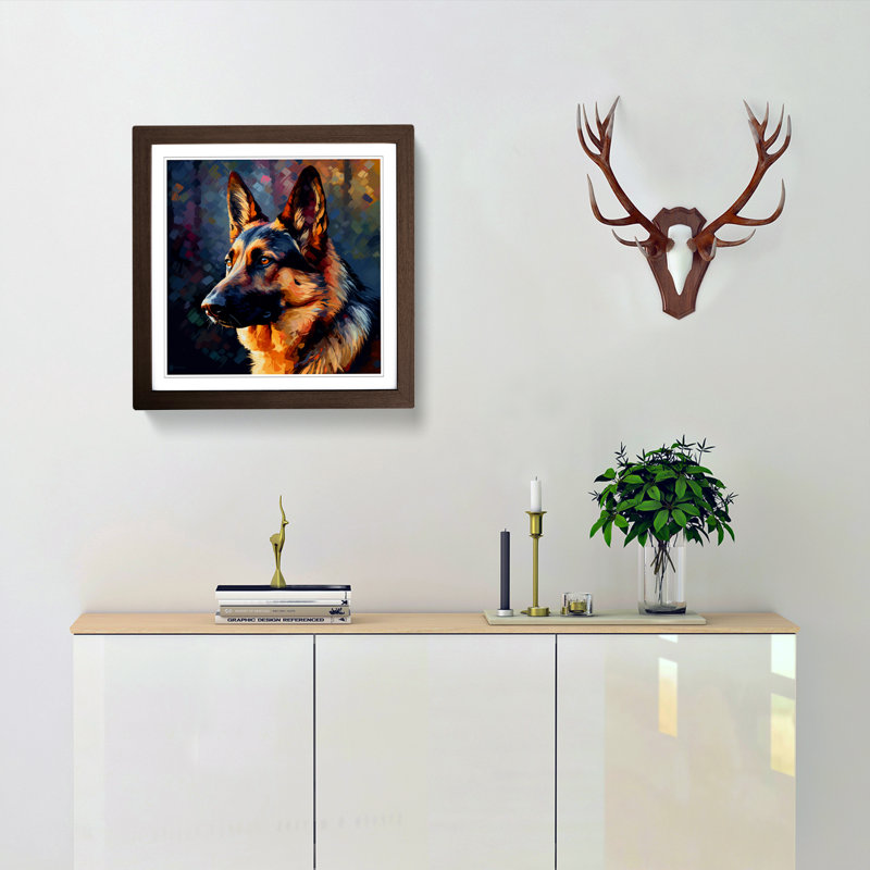 German Shepherd Post-Impressionism - Single Picture Frame Print on Wood