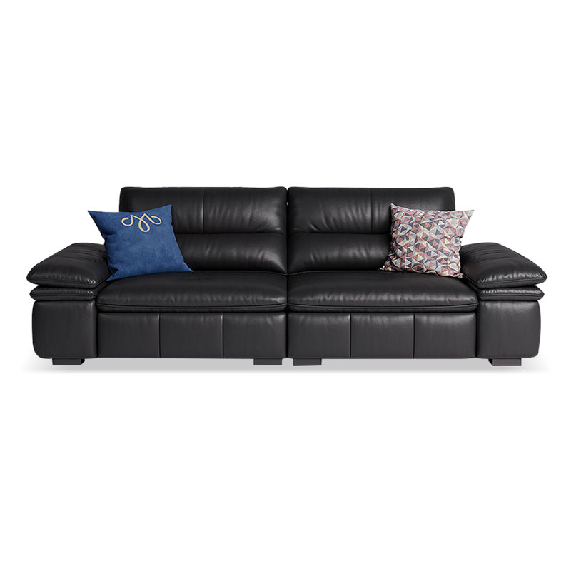 Black Genuine Leather Modular Sofa cushion Threeseat, 36.61" H x 90.55" W x 41.34" D, Black