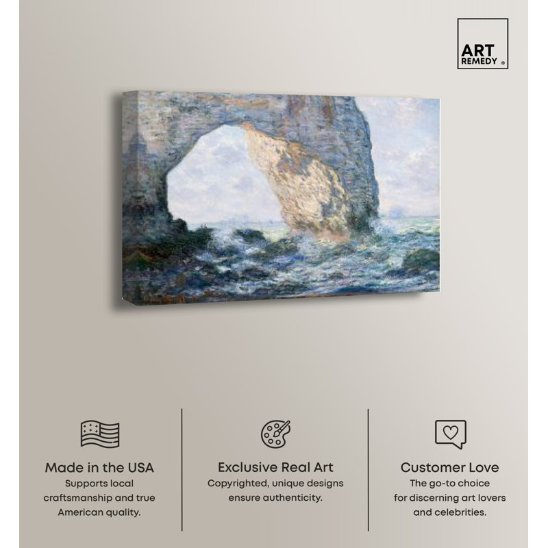 Monet The Manneporte Etretat Canvas Wall Art with Silver Frame