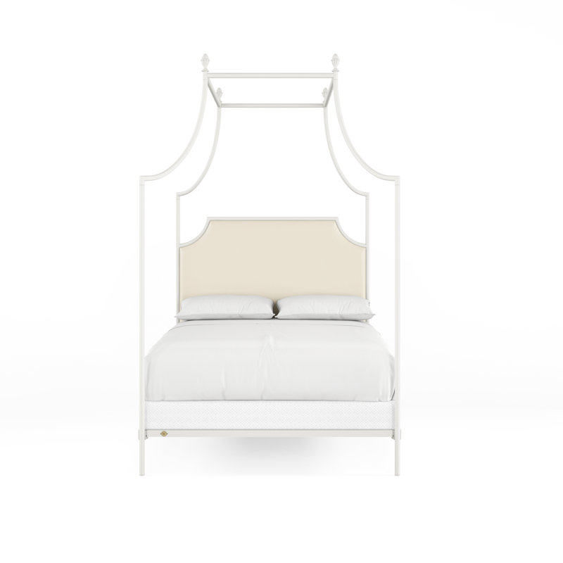 337 Flying Arch Canopy Bed | Complete Canopy, Queen, Matte White/Beige