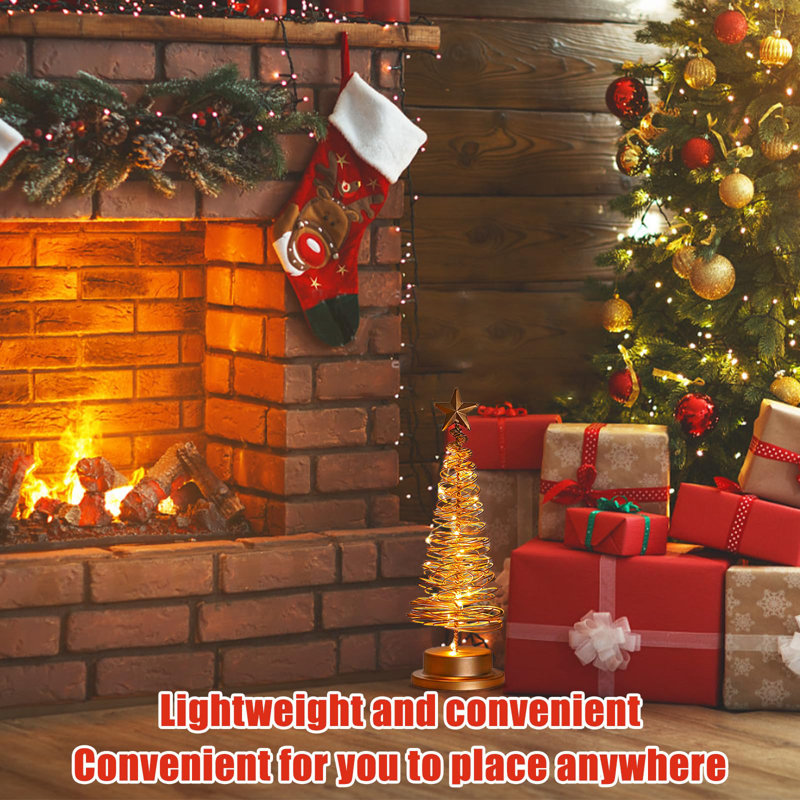 Gold Xmas Tree Light with Metal Stand for Table Decoration
