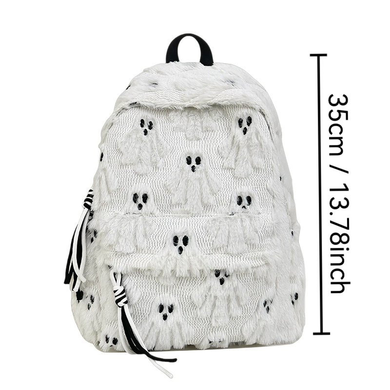 Sac à dos d'Halloween fantôme pour collégiennes, grande capacité, style décontracté, idéal pour ordinateur portable., Blanc