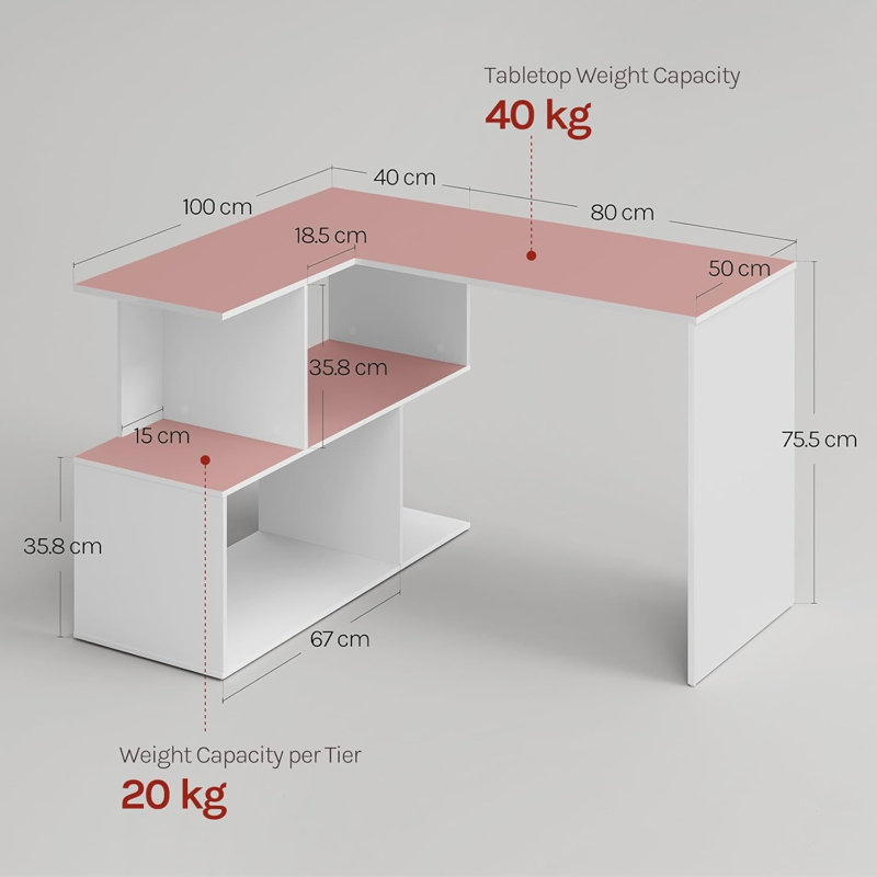 L-Shaped Computer Desk, White
