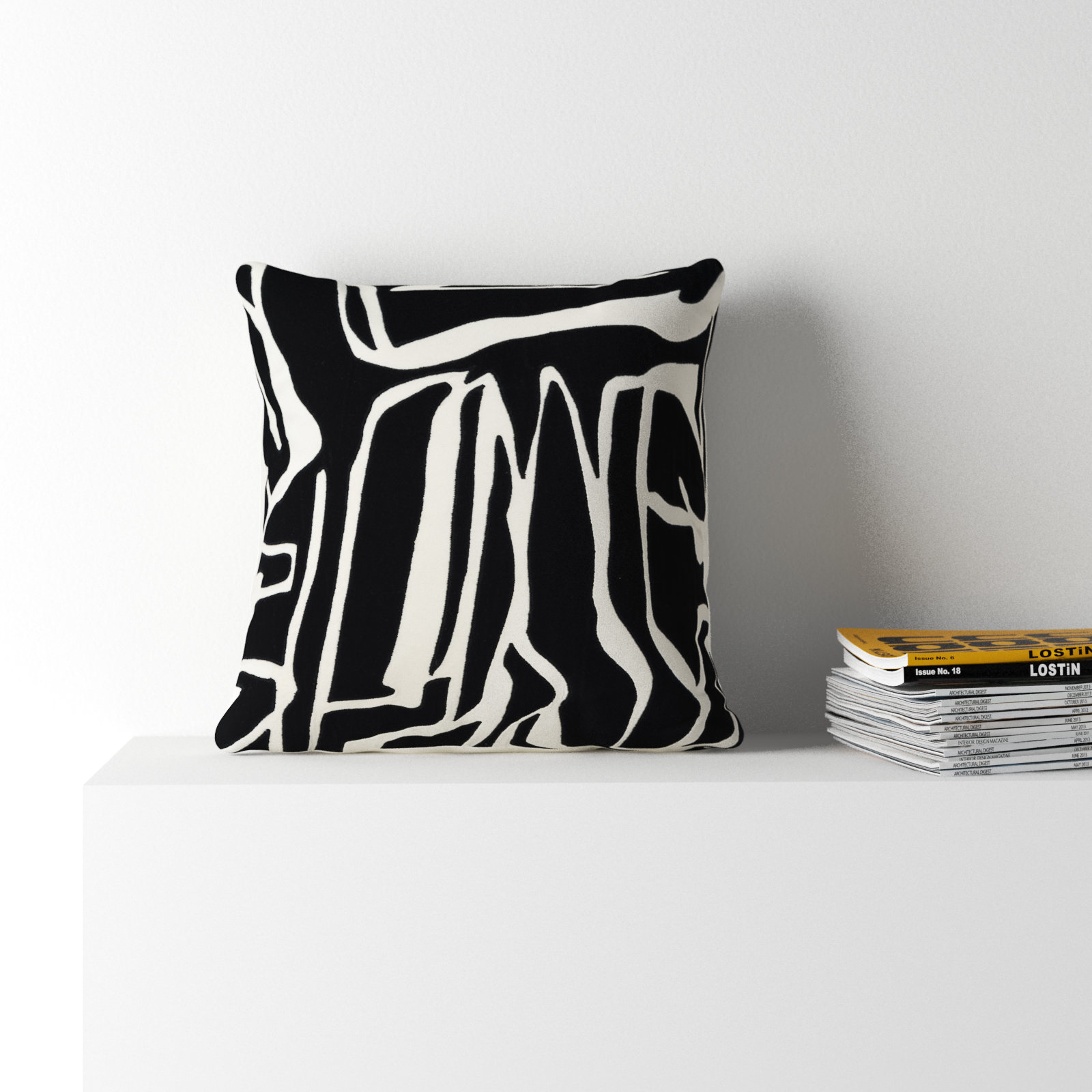 Haslet 20" x 20" Cotton Throw Pillow, Ivory/Black