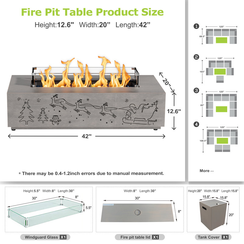 Outdoor 12.6" H X 42" W Metal Propane Outdoor Gas Fire Pit Table With Golden Light, Brown