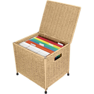 Collapsible Natural Seagrass Letter Size File Storage Bin with Carry Handles