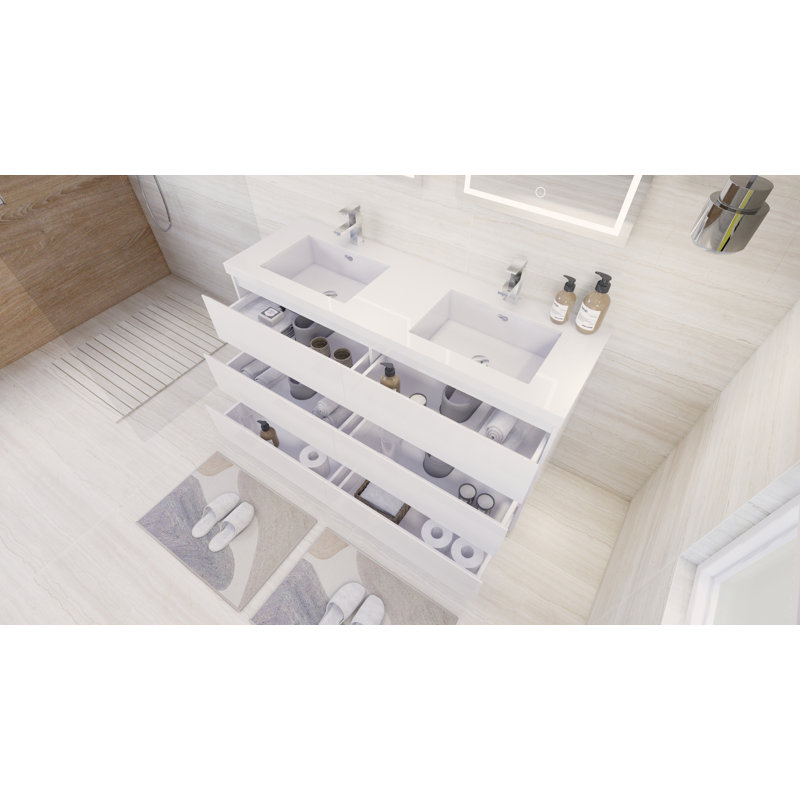 Ensemble de meuble-lavabo double 60 po Ferrante, Blanc ultrabrillant