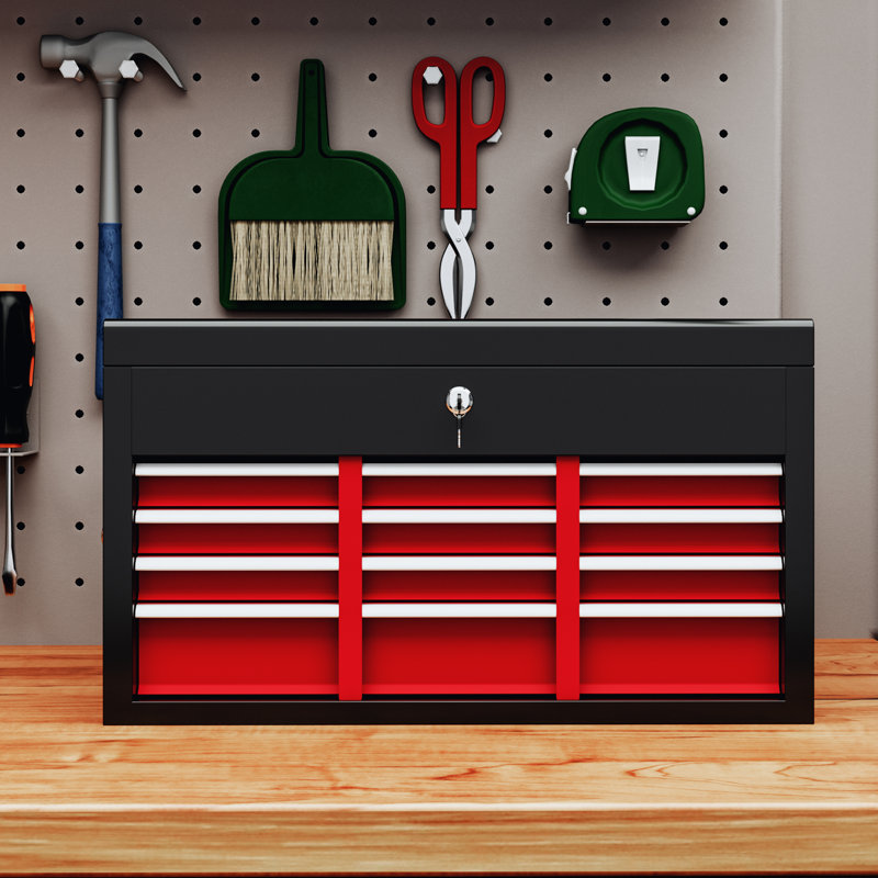 HOMCOM 6 Drawer Tool Chest Lockable Top Case 600mm x 260mm x 340mm Black, Red