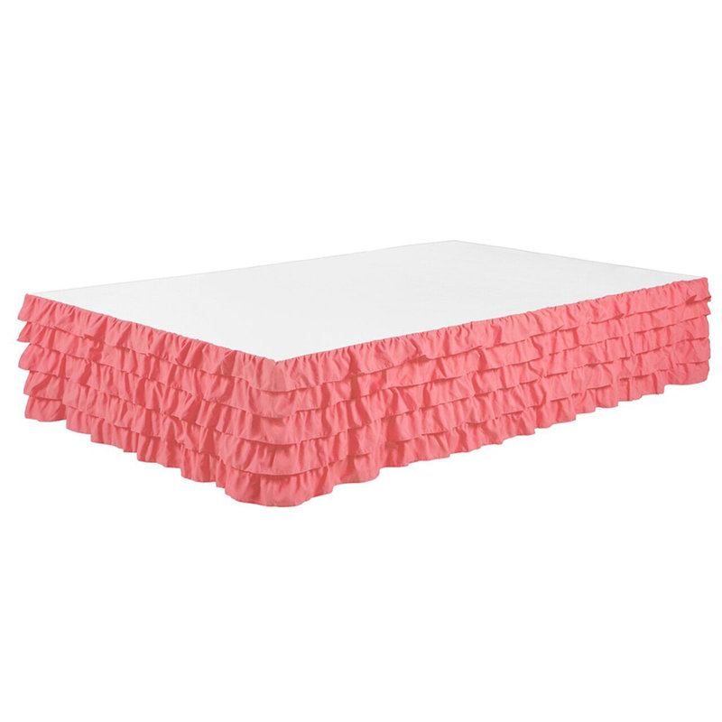 Bed Skirt Tiered Waterfall Dust Ruffle 14” Drop - Bedskirt 2 , Queen, Pink