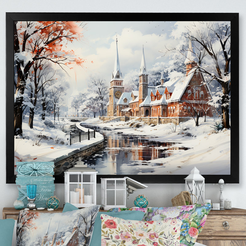 Hiver en Allemagne, paysage urbain III - Paysage d'hiver, Cadre d'angle fermé noir, H 12 po x l 20 po x P 1 po