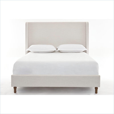 Elegant Simplicity Curved Wingback King Upholstered Bed Frame, 54-Inch Tall Headboard, Textured Canvas, Soft Beige