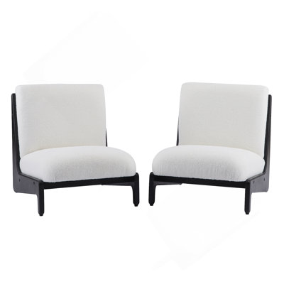 Living Moda Accent Chair White With Black Solid Wood Frame, Set Of 2