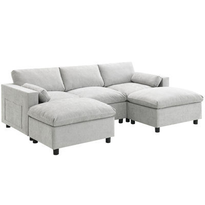 86.5'' Chenille Modular With Storage, 5 Seat U Shaped Couch , 2 Ottomans For Living Room, Stylish And Comfy Sectional , Storage Ottomans, Room Comfort Retreat