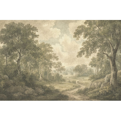 Muted Green Wallpaper Scenic Landscape Removable Wall Decor