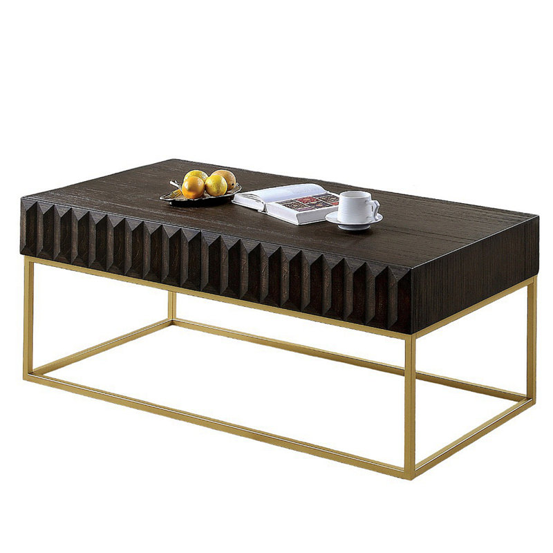 Table basse de style contemporain avec structure en métal et tiroirs dissimulés