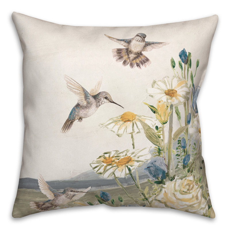 Coussin intérieur / extérieur Hummingbirds With Flowers Right