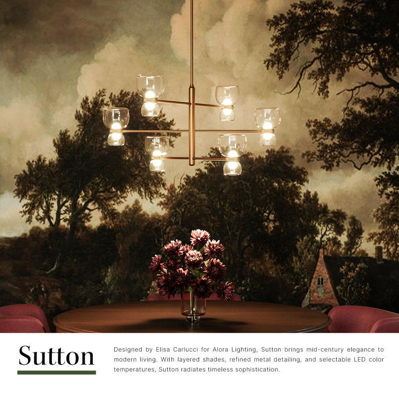 Sutton 36-in Black dimmable LED Chandelier, Oil Rubbed Bronze, Clear Glass