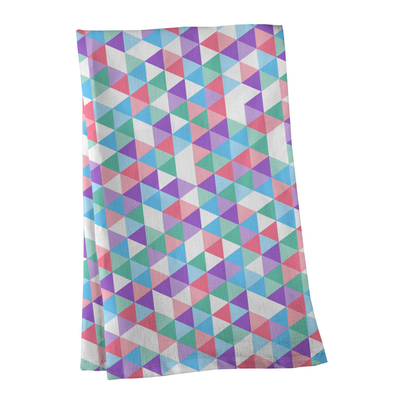 Torchon à motif triangulaire, Croisé en coton, Mauve/vert