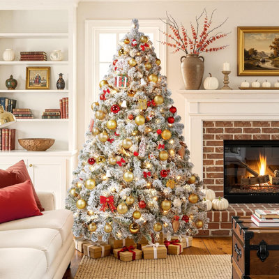 Sapin de Noël artificiel enneigé de 1,80 m, pré-illuminé, 250 lumières DEL, sapin de pin enneigé avec support en métal, montage facile, idéal pour la décoration intérieure.