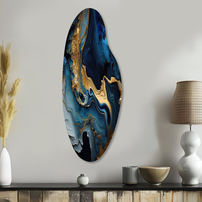«Abstract Geode Marble Blue III», décoration murale incurvée en métal, impression asymétrique bleue sur métal