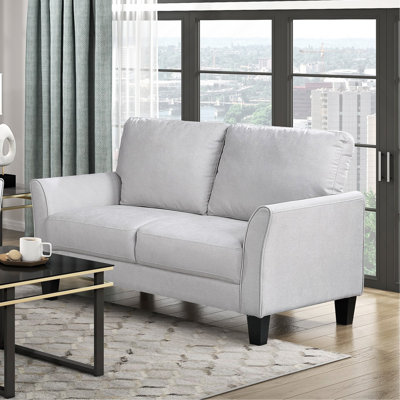 Moderne, contemporain, causeuse rembourrée, gris, siège moelleux, confort, mobilier de salon en bois massif durable, 1 pièce