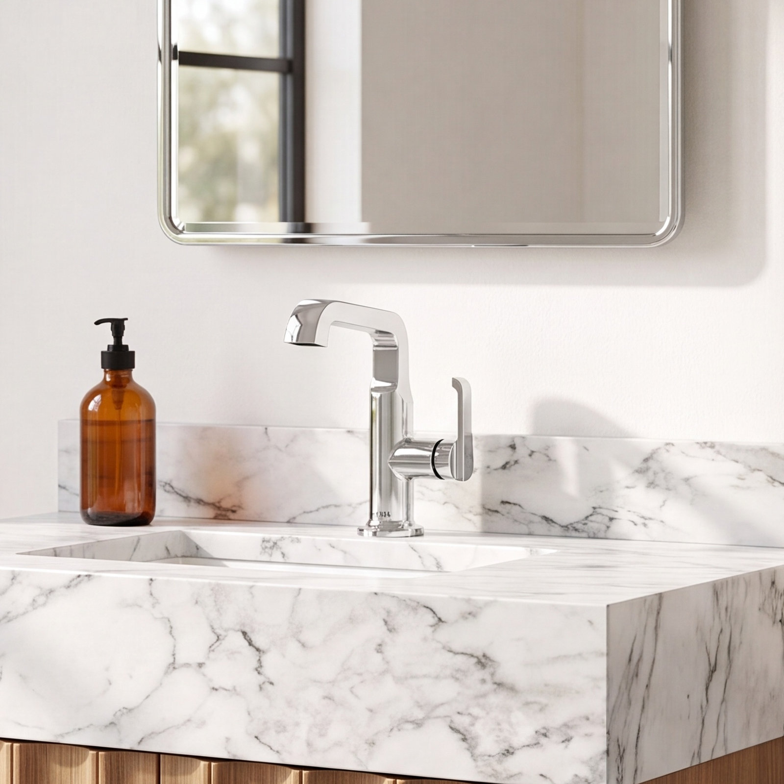 Tetra Single-Hole Bathroom Faucet with Drain, Chrome