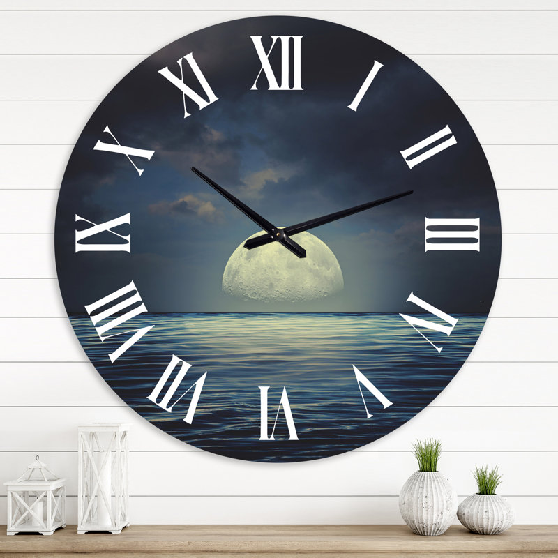 Super Moon Over The Sea II - Horloge murale nautique et côtière, Surdimensionné
