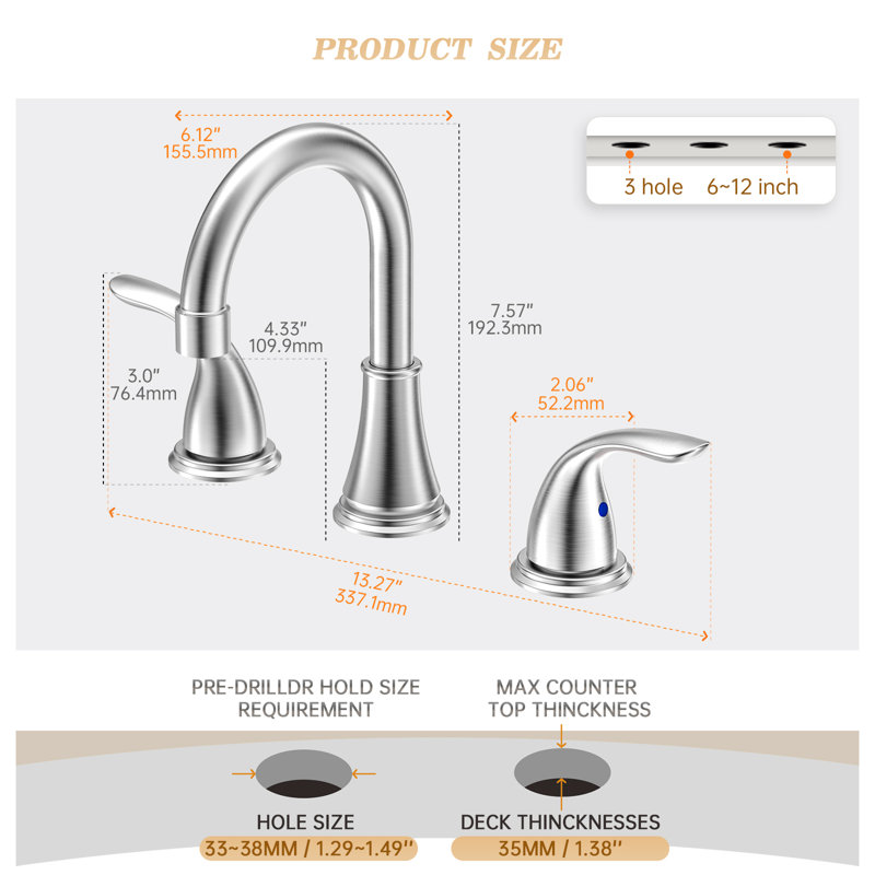 2-handle Bathroom Faucet with Drain Assembly