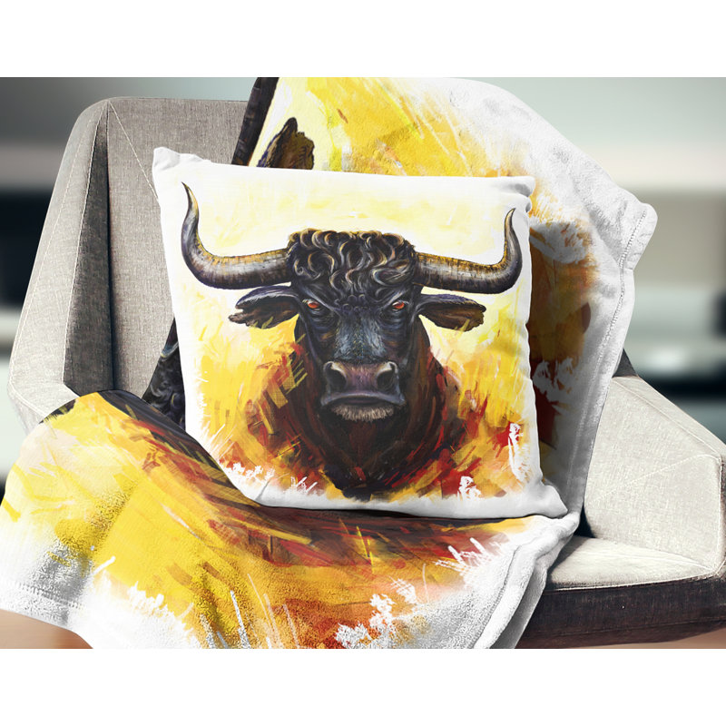 Oreiller d’illustration féroce bull animal, 16 po x 1 po, Coussin décoratif