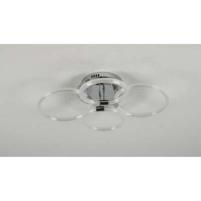 Modern LED Ceiling Light, Flush Mount Ceiling Light with Dimmable Remote Control, 6Rings Acrylic Ceiling Light Fixture for Bedroom, Living Room, Kitchen, Office Lamps (4 heads)