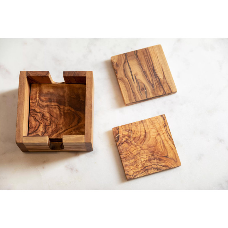 Bester Agate Ceramic Jute Leather Crystal Square Round 4 Piece Coaster Set with Holder Set