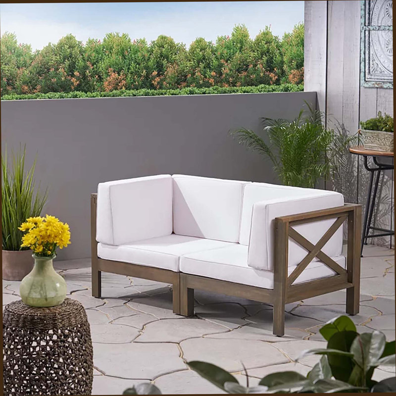Causeuse, canapé 2 places, Coussin blanc / cadre gris