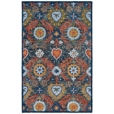 Shanise Wool Cotton Performance Floral Rug in Orange/Charcoal