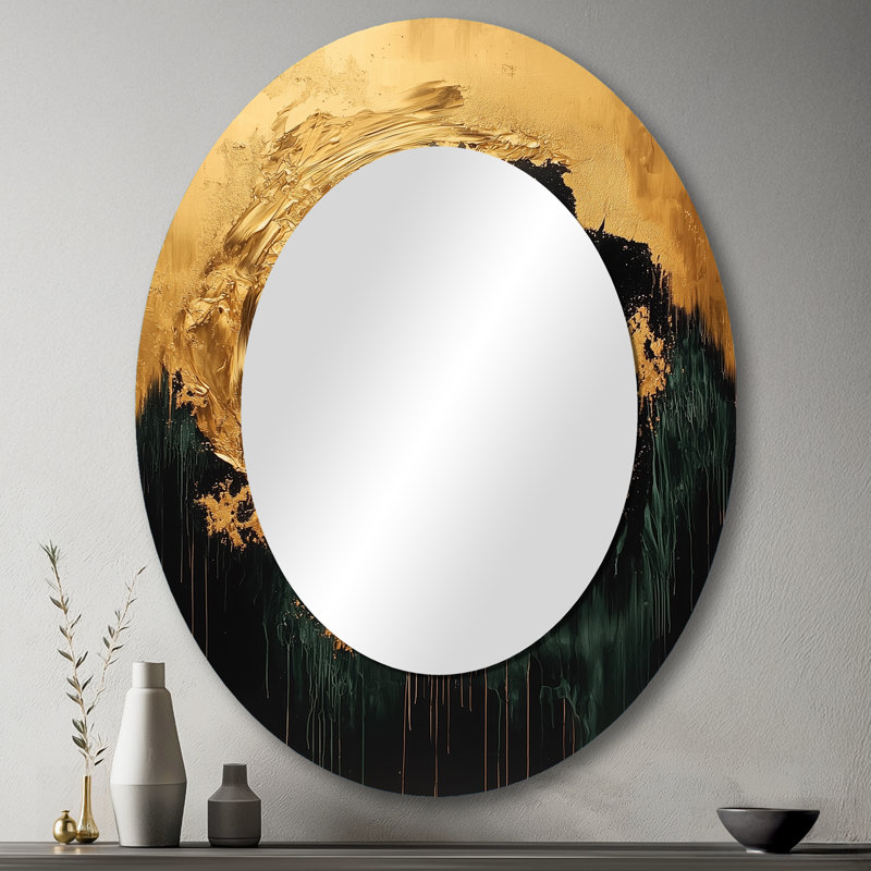 Black Gold Modern Eclipse Moon - Black Modern Oval Wall Mirror, 43" x 33"