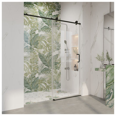 Porte de douche coulissante simple sans cadre, l 56 à 60 po x H 76 po, verre trempé 1/4 po, finition noir mat
