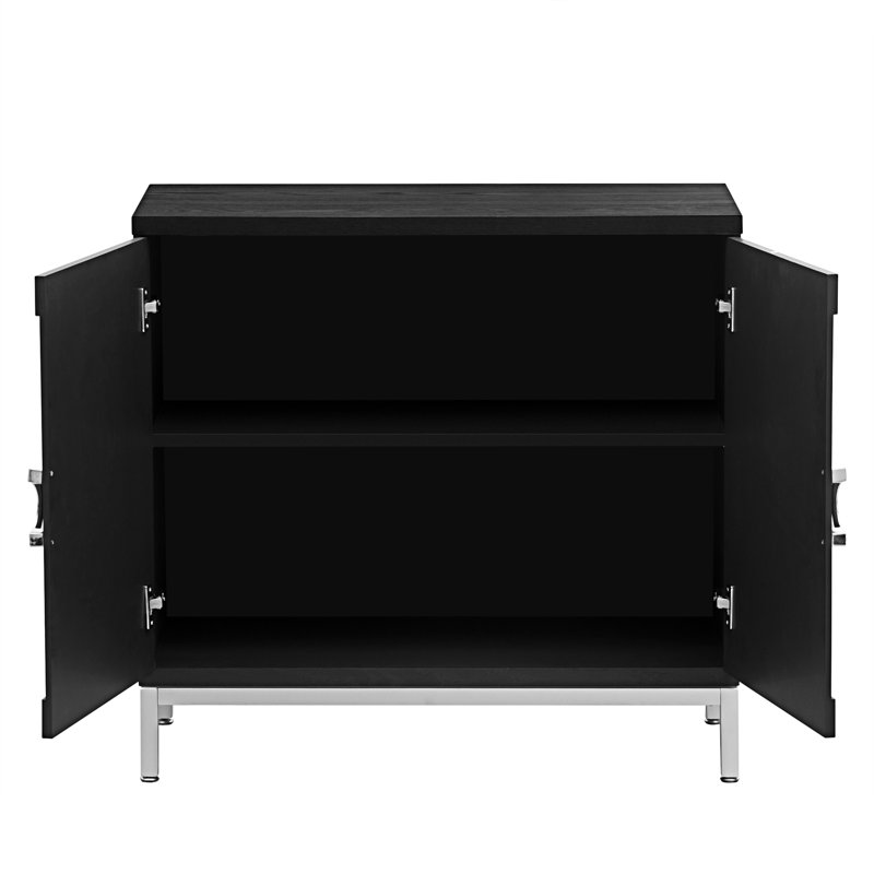 Armoire d'appoint de rangement simple avec placage en bois massif et cadre en métal Trexm, Noir / blanc