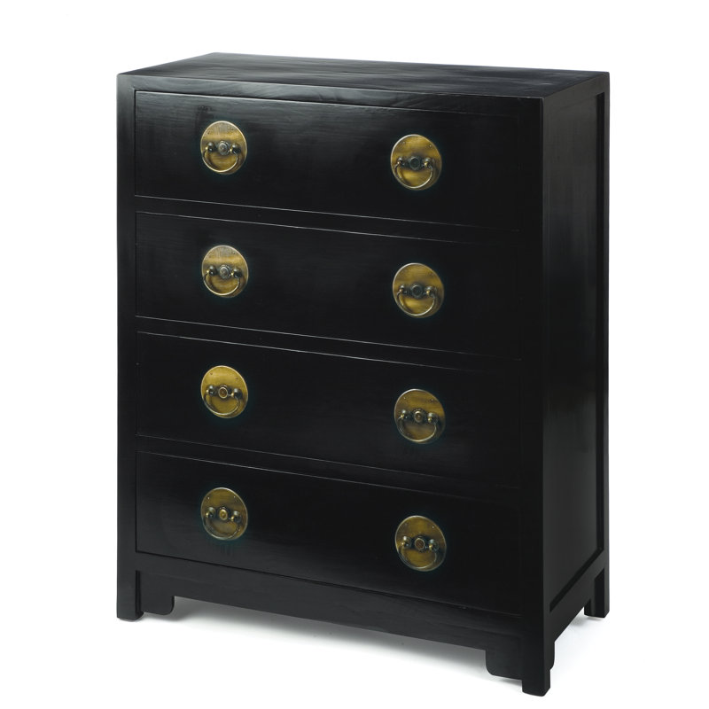 Hangzhou Solid Wood 85cm W 4 - Drawer Chest of Drawers, Black Lacquer