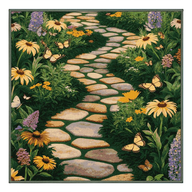 Machine Washable Nature Green Area Rug, Square 4'