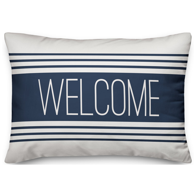 Textual Outdoor Throw Pillow, Navy