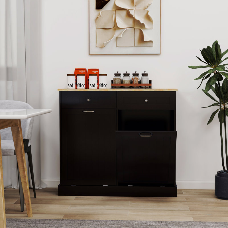 Armoire à ordures inclinable à deux tiroirs et à deux compartiments - Noir