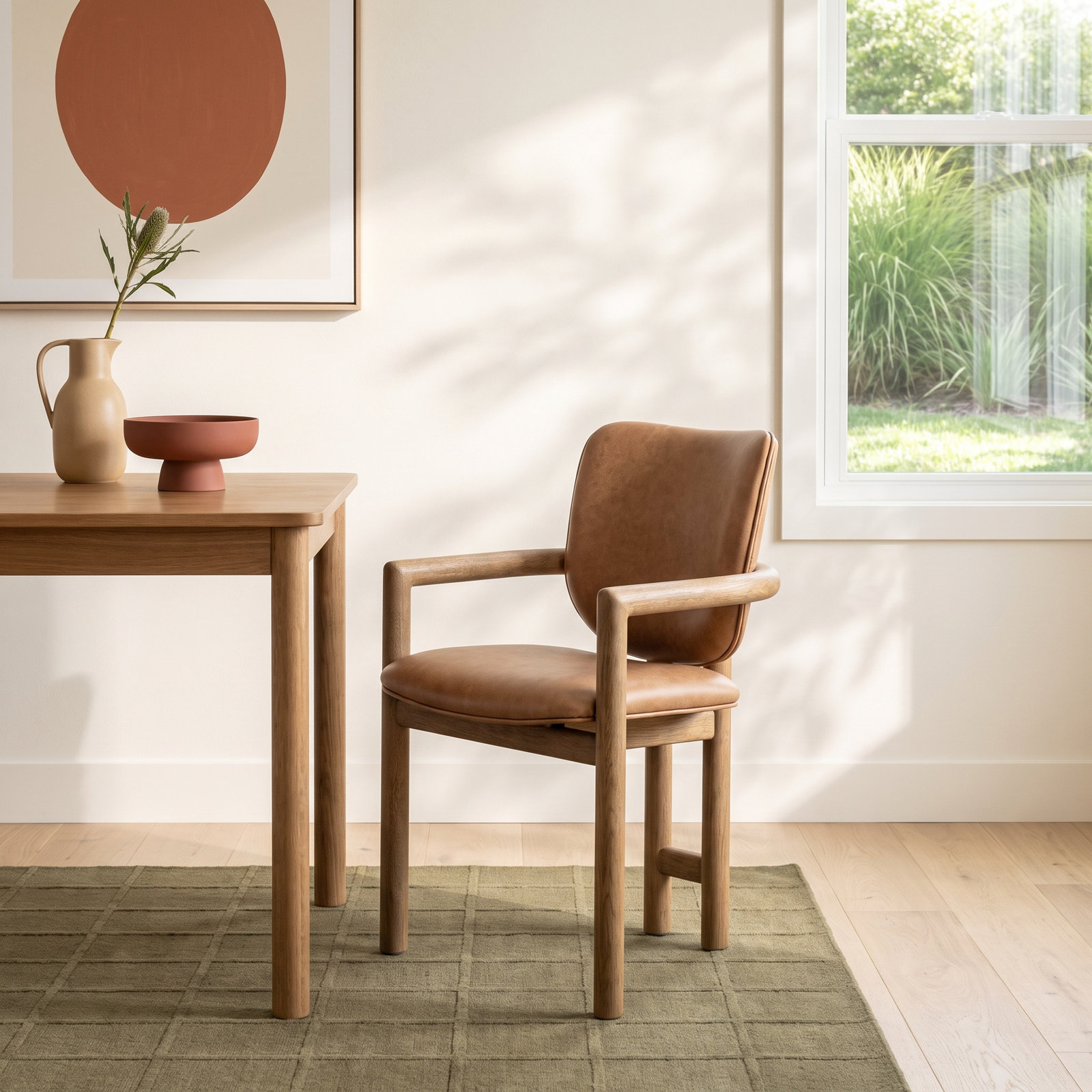 Kosta Genuine Leather Oak Armchair, Brown, Brown