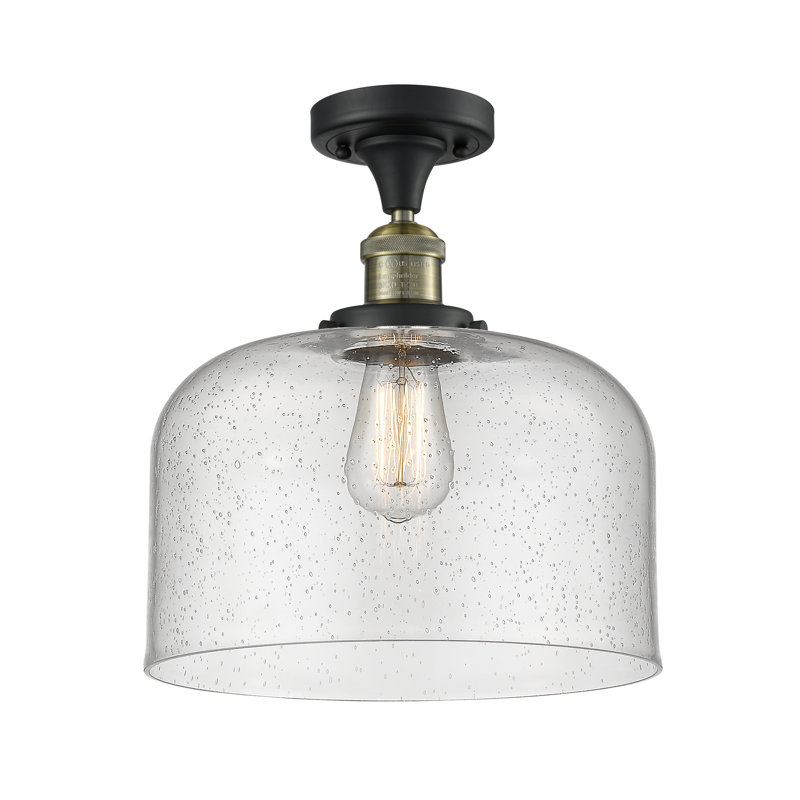 Plafonnier semi-encastré 1 lumière Bell, Ampoule non incluse, Grainé, Laiton antique noir