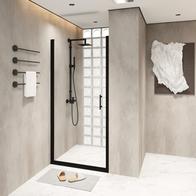 Matte Black Aluminum Frame 34"x 72" Pivot Shower Door With Film And Smooth - Moving Swinging Mechanism Operating