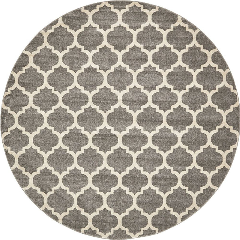Tapis gris foncé / ivoire tissé à la machine Molly, Rond 12 pi 2 po