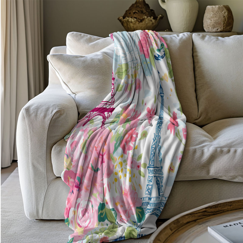 Motif de balise maritime - 1 pièce Sherpa Premium, L 60 po x L 80 po, Scènes élégantes de la Tour Eiffel
