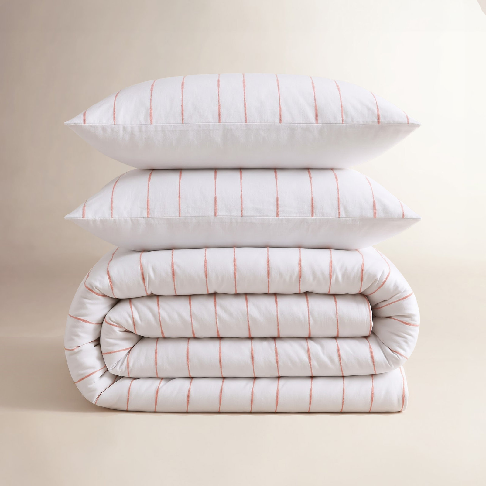 Zari Cotton Duvet Cover Set, Queen Duvet Cover + 2 Shams, White/Pink