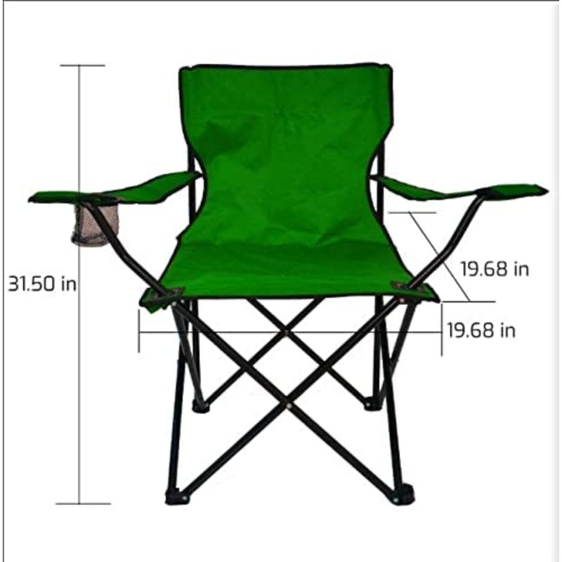 OVENTE Portable Camping Folding Chair with Heavy Duty Steel Frame, Arm Rest, Mesh Cup Holder and Carry Bag, Outdoor Foldable Seat Ideal for Fishing, Hiking, Travel, Picnic and Beach, Green CHR001G