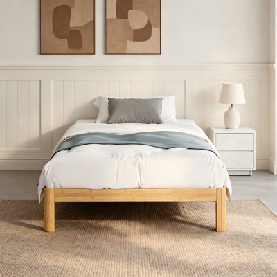 10 Inch Twin Bed Frame, Solid Wood Platform Bed Frame with Metal Slats Support, No Box Spring Needed, Easy Assembly, Natural